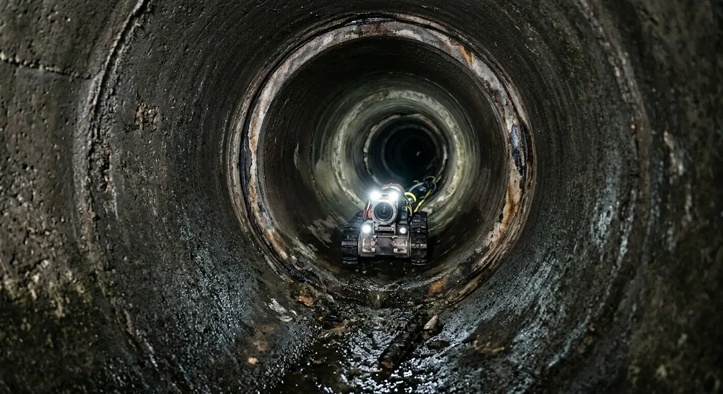 Robotic sewer camera inspecting pipe interior for Sewer Line Cleaning in Beverly Hills